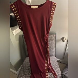 Michael Kors Burgundy Maxi Dress with Gold Studs